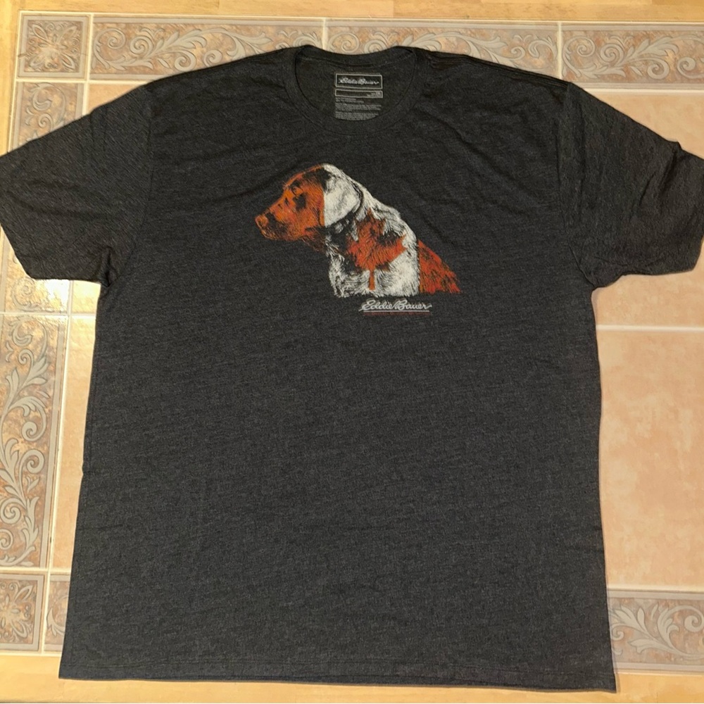 Eddie Bauer Dark Gray Dog Print T-Shirt